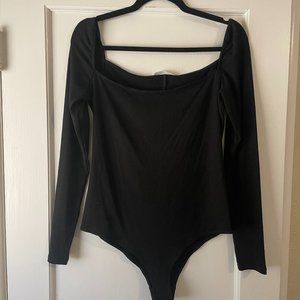Reformation Jeans Gaia Bodysuit: Black Square Neckline Ribbed Bodysuit XL
